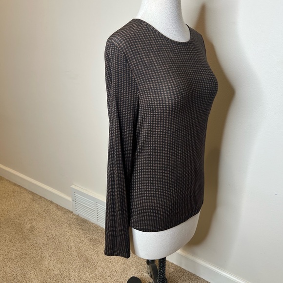 Vince Brushed Tencel Check Long sleeve Knit Top M - Picture 6 of 9